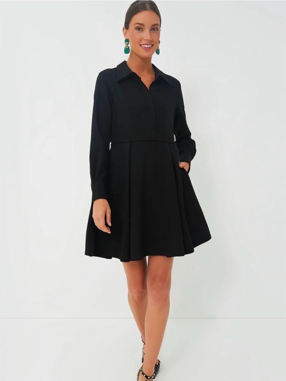 Tuckernuck Pomander Place Annalise Pleated Shirtdress Black Medium